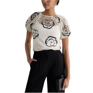 Laundry by Shelli Segal Embroidered Mesh Puff Sleeve Top